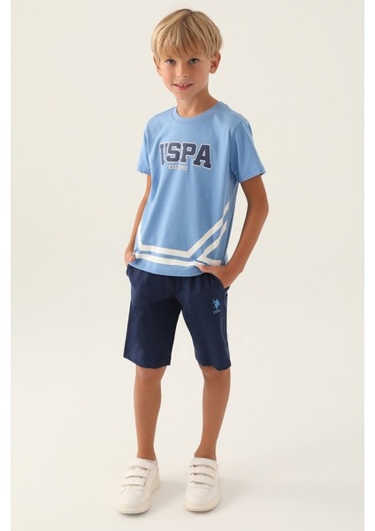 1765 Erkek Çocuk Bermuda Pijama Takım Indigo Mavi V1