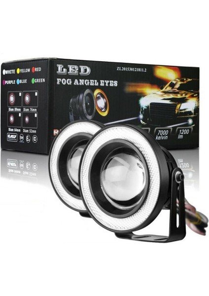  Renault Megane 2 Uyumlu Universal Mercekli LED Angel Sis Farı 76 mm Beyaz Renk