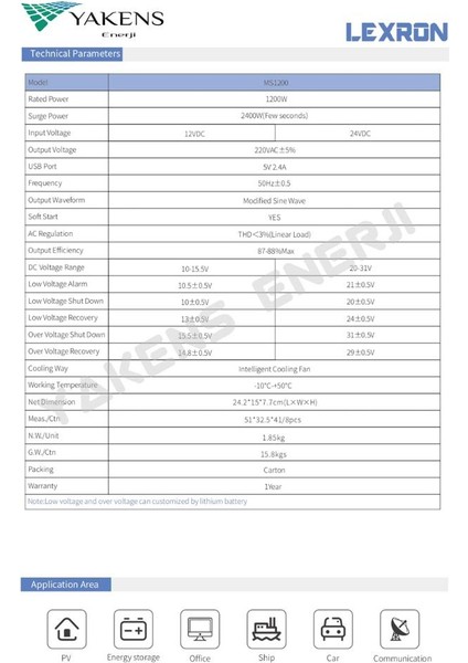 1200 Watt 12V Modifiyesinüs Inverter Lexron