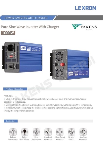 1000 Watt 12V Ups (Şebeke Şarjlı) Tamsinüs Inverter Lexron
