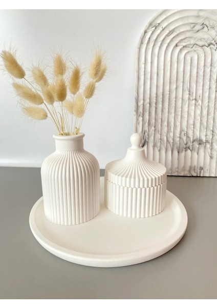 Özel Tasarım Pampas Vazo Mum ve Tepsi Aksesuar Seti