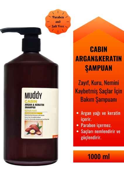 Zayıf Kuru Saçlara Cabin Argan&keratin ŞAMP.1000 Ml.+Onarıcı B-Tox&keratin Conditioner Krem 1000 Ml.