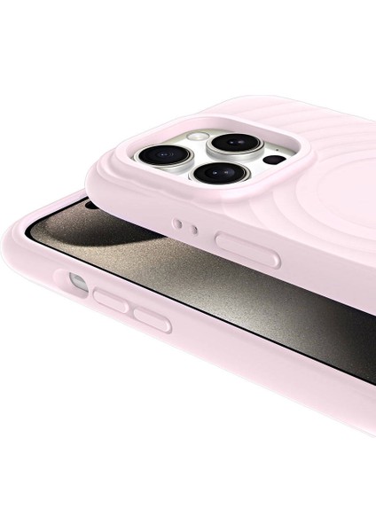 Apple iPhone 15 Pro Magsafe Şarj Özellikli Airbagli Mat Görünümlü Hepi Kapak Açık Pembe modelleri