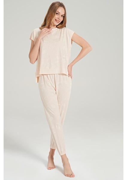 Kadın Kısa Kol Bej Pijama Takım C4T6N0O5