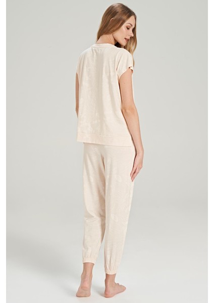 Kadın Kısa Kol Bej Pijama Takım C4T6N0O5