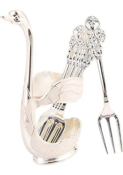 Creative Metal Dekoratif Swan Base Tutucu W/ 6 Kahve Dondurma Çatal Argent Beyaz (Yurt Dışından) fiyatları