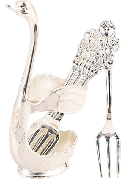 Creative Metal Dekoratif Swan Base Tutucu W/ 6 Kahve Dondurma Çatal Argent Beyaz (Yurt Dışından) modelleri