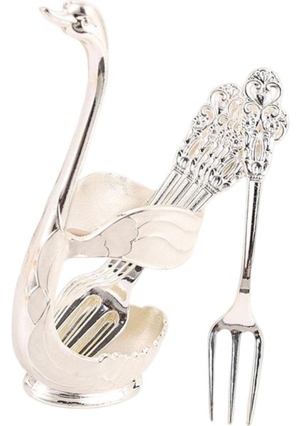 Creative Metal Dekoratif Swan Base Tutucu W/ 6 Kahve Dondurma Çatal Argent Beyaz (Yurt Dışından) fırsatları