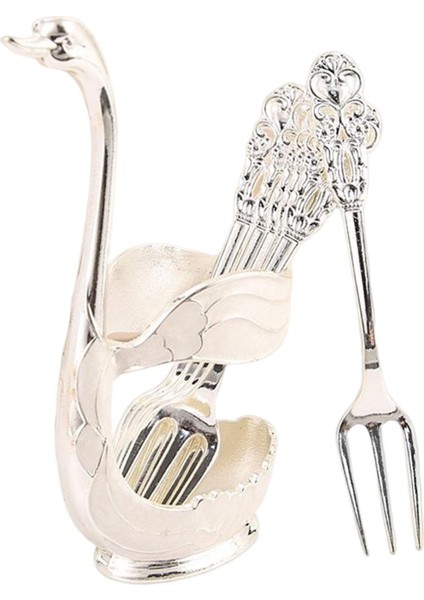 Creative Metal Dekoratif Swan Base Tutucu W/ 6 Kahve Dondurma Çatal Argent Beyaz (Yurt Dışından) indirimleri