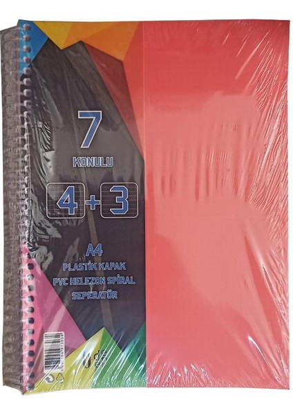 4+3 Ayraçlı Defter 7 Konulu 175 Yaprak 1 Adet 4 Kareli 3 Çizgili Spralli Plastik Kapak Seperatörlü