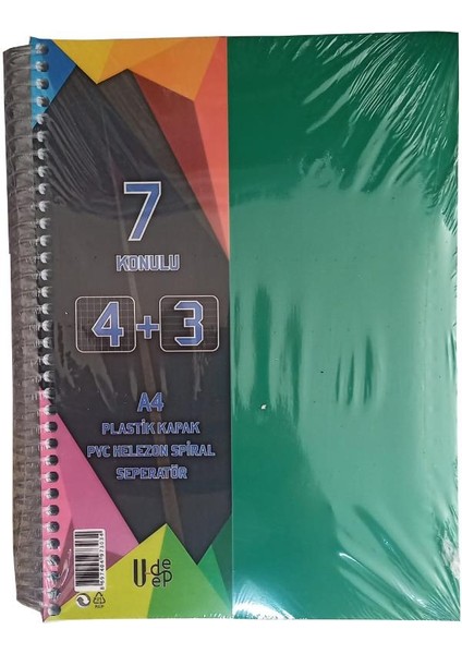 4+3 Ayraçlı Defter 7 Konulu 175 Yaprak 1 Adet 4 Kareli 3 Çizgili Spralli Plastik Kapak Seperatörlü