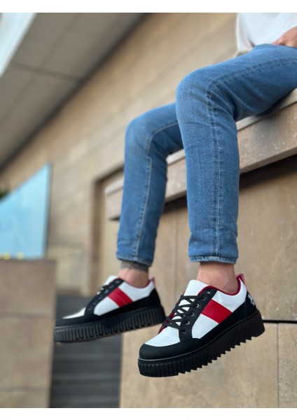 BA0804 Boa Yüksek Siyah Taban Kırmızı Detaylı Bağcıklı Erkek Ayakkabı fırsatları