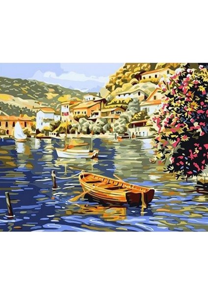 Canvas Sahil Kasabası ve Kayıklar 1 Sayılarla Boyama Seti Kasnaklı 40 x 50 cm