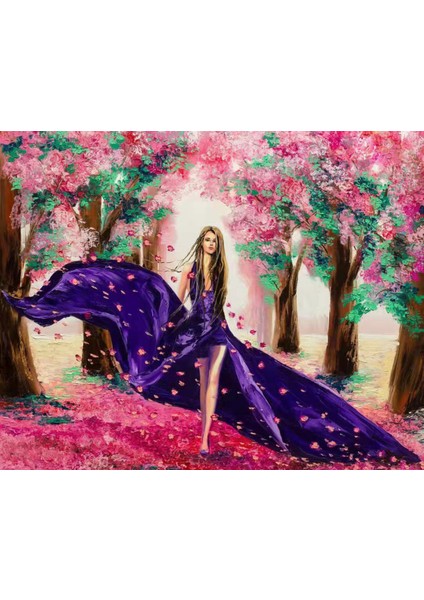 Canvas Mor Elbiseli Kadın Sayılarla Boyama Seti Kasnaklı 40 x 50 cm