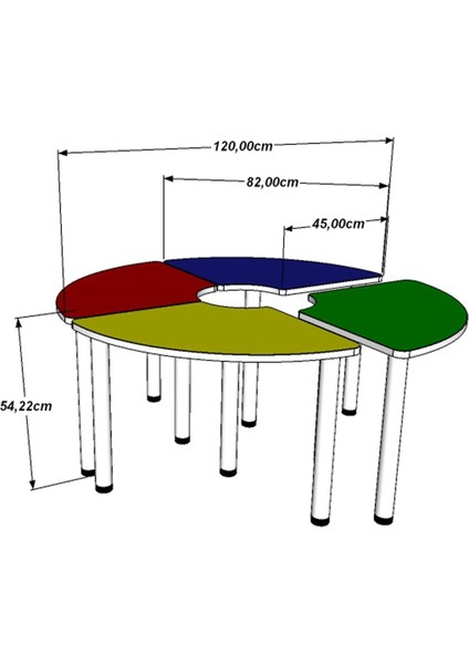 Anaokulu 4 Parça Yuvarlak Etkinlik Masası 120 cm