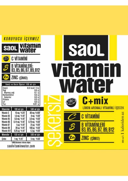 4 Adet Saol Water C+Mix 500 ml Vitaminli Minarelli Su