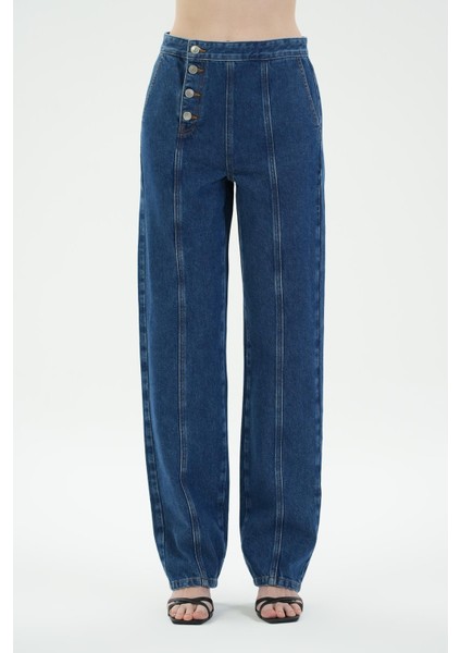 Diana Koyu Mavi Yüksek Bel Patı Düğme Detaylı Dad Straight Jean Pantolon C 4517-104 fiyatları