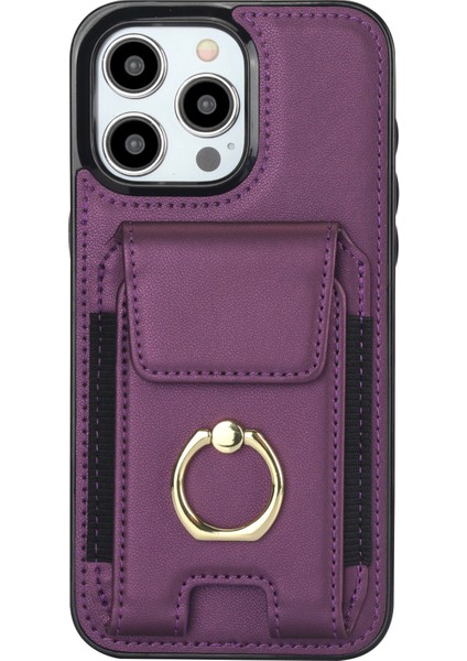 iPhone 15 Pro Max Pu Deri+Tpu Kickstand Telefon Kılıfı ve Kart Yuvaları (Yurt Dışından)