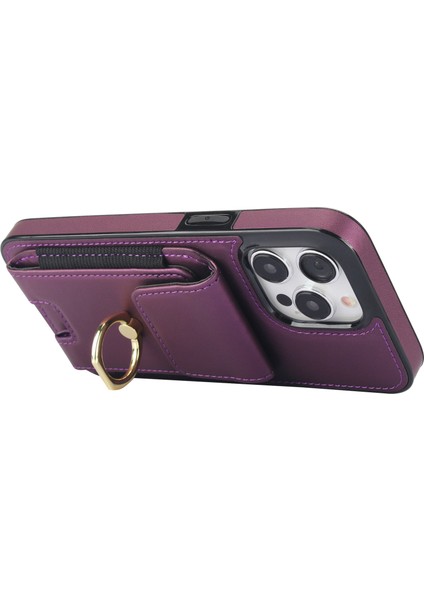 iPhone 15 Pro Max Pu Deri+Tpu Kickstand Telefon Kılıfı ve Kart Yuvaları (Yurt Dışından)