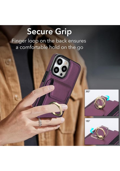 iPhone 15 Pro Max Pu Deri+Tpu Kickstand Telefon Kılıfı ve Kart Yuvaları (Yurt Dışından)