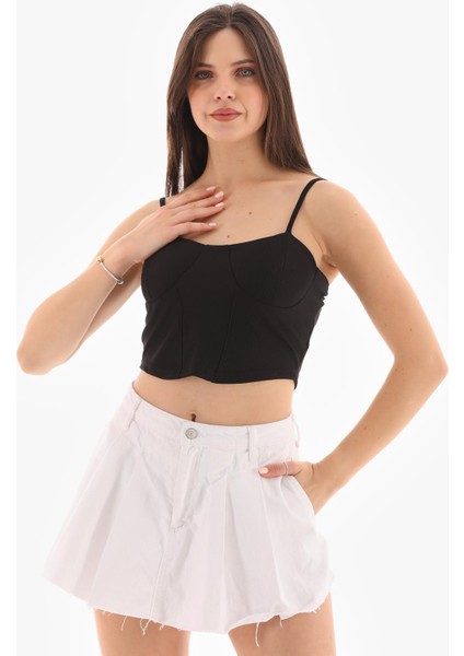 Kadın Ip Askılı Crop Bluz