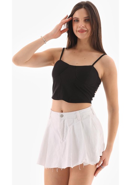 Kadın Ip Askılı Crop Bluz