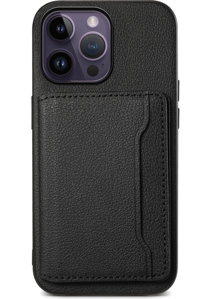 iPhone 14 Pro Max Buzağı Dokusu Pu Deri Kickstand Darbeye Dayanıklı Arka Kapak (Yurt Dışından)