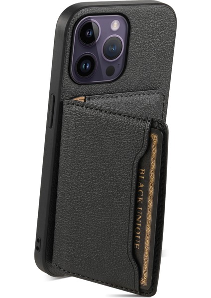 iPhone 14 Pro Max Buzağı Dokusu Pu Deri Kickstand Darbeye Dayanıklı Arka Kapak (Yurt Dışından) fiyatları
