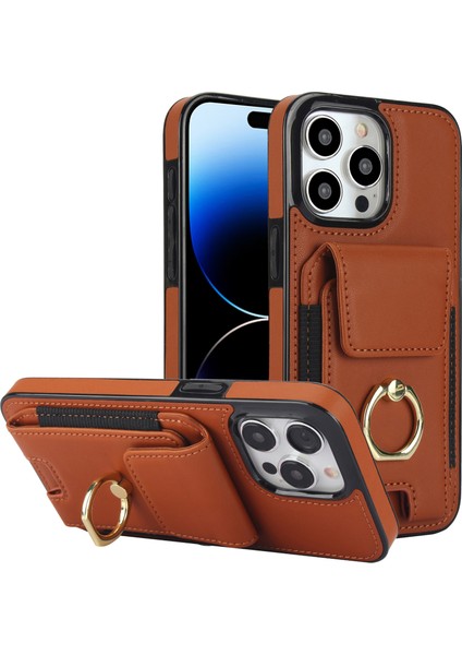 iPhone 14 Pro Max Kart Tutucu Çubuğu Deri Kaplamalı Tpu Telefon Kapağı (Yurt Dışından)