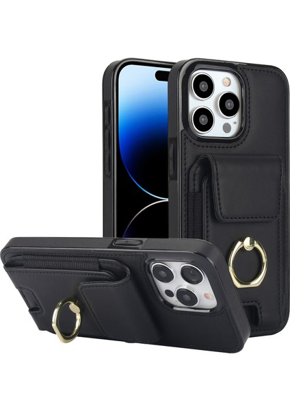 iPhone 14 Pro Max Kart Tutucu Çubuğu Deri Kaplamalı Tpu Telefon Kapağı (Yurt Dışından)