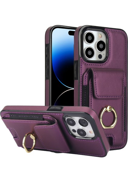 iPhone 14 Pro Max Kart Tutucu Çubuğu Deri Kaplamalı Tpu Telefon Kapağı (Yurt Dışından)