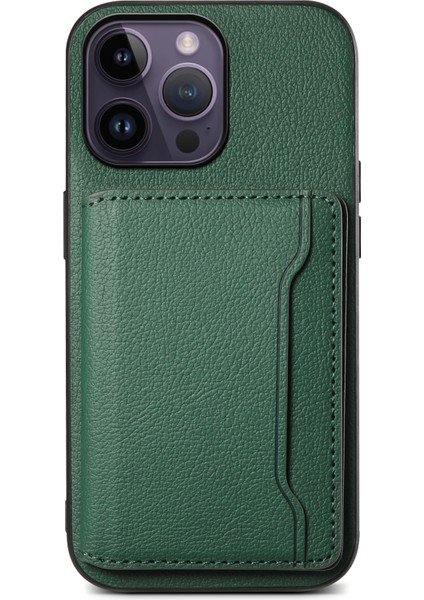 iPhone 14 Pro Max Buzağı Dokusu Pu Deri Kickstand Darbeye Dayanıklı Arka Kapak (Yurt Dışından)