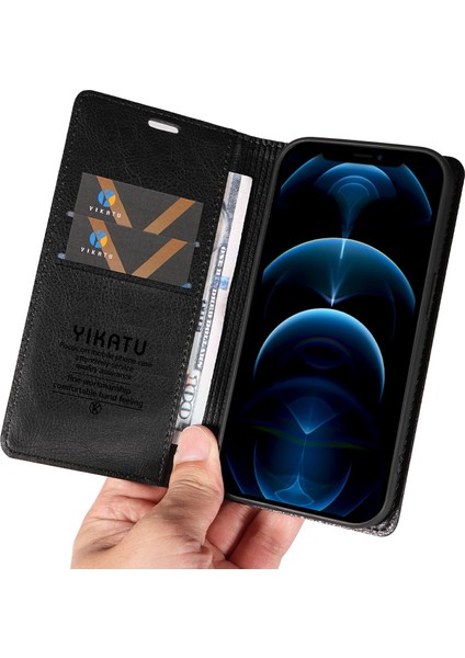 iPhone 12 Pro Max Deri Manyetik Kapaklı Telefon Cüzdan Kapağı (Yurt Dışından)