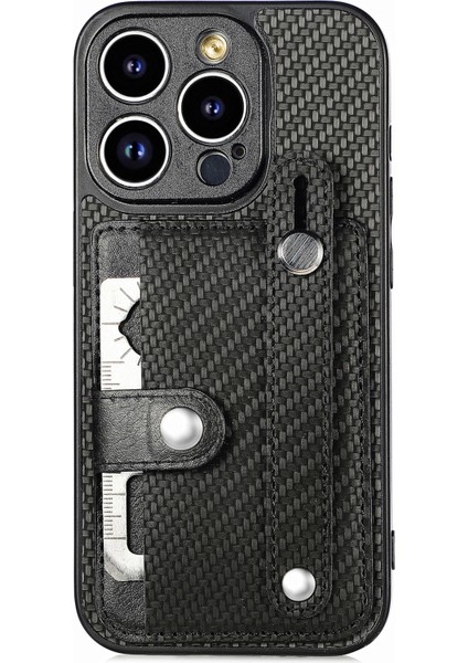 iPhone 14 Pro Max Kart Yuvalı Deri Karbon Fiber Dokulu Arka Kapak (Yurt Dışından)