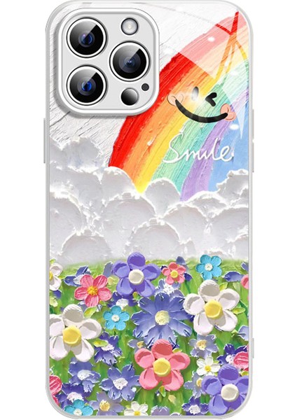 iPhone 14 Pro Max Tpu+Temperli Cam Çiçekli Telefon Kapağı (Yurt Dışından)