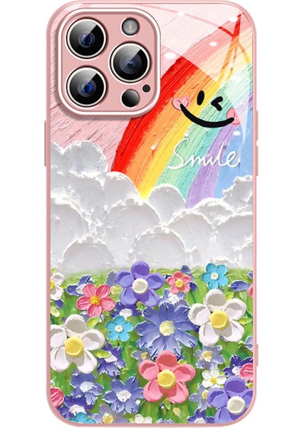 iPhone 14 Pro Max Tpu+Temperli Cam Çiçekli Telefon Kapağı (Yurt Dışından)