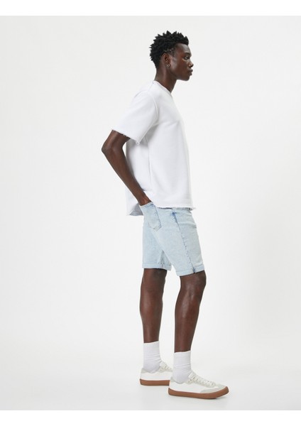 Slim Fit Kot Şort Bermuda Düğmeli Cep Detaylı