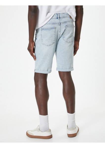 Slim Fit Kot Şort Bermuda Düğmeli Cep Detaylı