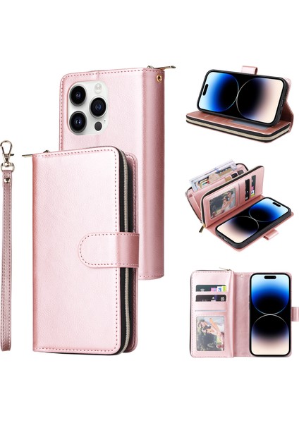 iPhone 14 Pro Fermuarlı Cebi Tpu+Pu Deri Flip Standlı Telefon Kabuğu (Yurt Dışından)
