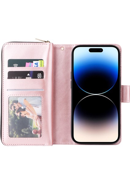 iPhone 14 Pro Fermuarlı Cebi Tpu+Pu Deri Flip Standlı Telefon Kabuğu (Yurt Dışından)