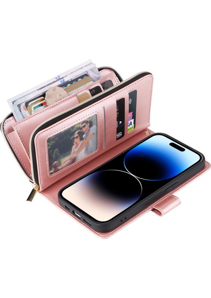 iPhone 14 Pro Fermuarlı Cebi Tpu+Pu Deri Flip Standlı Telefon Kabuğu (Yurt Dışından)