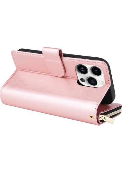 iPhone 14 Pro Fermuarlı Cebi Tpu+Pu Deri Flip Standlı Telefon Kabuğu (Yurt Dışından)