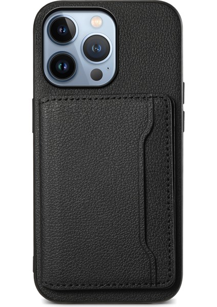 iPhone 13 Pro Kart Yuvası Kılıfı Kickstand Buzağı Dokusu Pu+ Pc+Tpu Telefon Kapağı (Yurt Dışından)