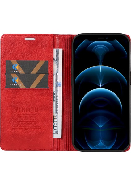 iPhone 13 Pro Cüzdan Darbeye Dayanıklı Litchi Dokulu Deri Telefon Kılıfı (Yurt Dışından)