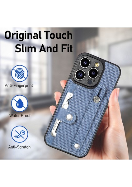 iPhone 14 Pro Kart Yuvası Karbon Fiber Doku Pu Hibrit Telefon Kapağı (Yurt Dışından)
