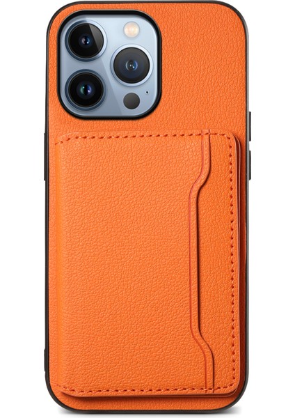 iPhone 13 Pro Kart Yuvası Kılıfı Kickstand Buzağı Dokusu Pu+ Pc+Tpu Telefon Kapağı (Yurt Dışından)