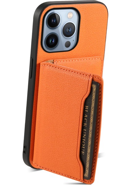 iPhone 13 Pro Kart Yuvası Kılıfı Kickstand Buzağı Dokusu Pu+ Pc+Tpu Telefon Kapağı (Yurt Dışından)