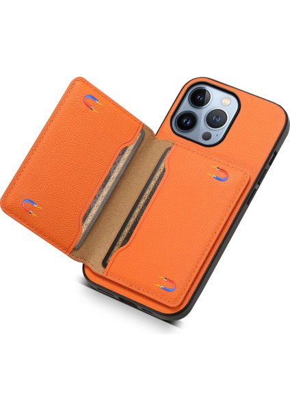 iPhone 13 Pro Kart Yuvası Kılıfı Kickstand Buzağı Dokusu Pu+ Pc+Tpu Telefon Kapağı (Yurt Dışından)