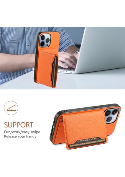 iPhone 13 Pro Kart Yuvası Kılıfı Kickstand Buzağı Dokusu Pu+ Pc+Tpu Telefon Kapağı (Yurt Dışından)