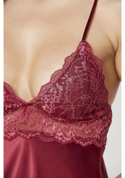 Saten Dantelli Gecelik 890 Bordo modelleri
